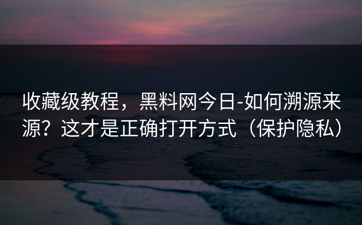 收藏级教程，黑料网今日-如何溯源来源？这才是正确打开方式（保护隐私）